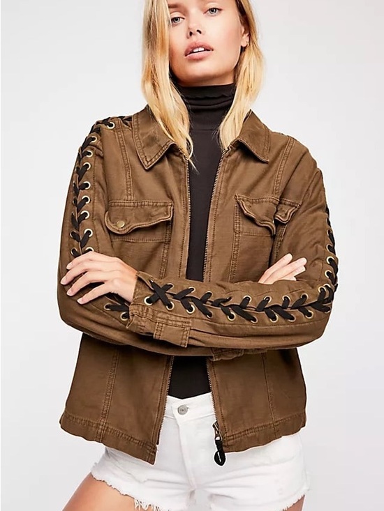 Free People Jackets & Blazers - Free People Faye Military Lace Up Sleeve Jacket Brown Sz S EUC